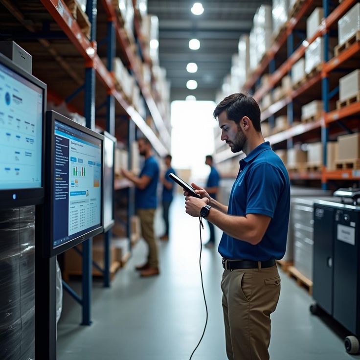 Warehouse worker scanning RFID tag